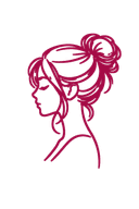 Line-art illustration of a woman with a messy bun